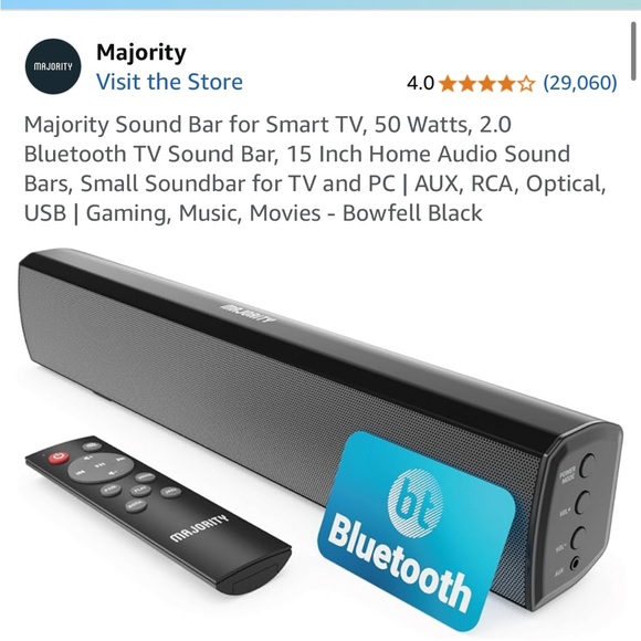 Compact Black Sound Bar for TV and PC - Bluetooth, AUX, RCA, Optical, or USB - Picture 1 of 12